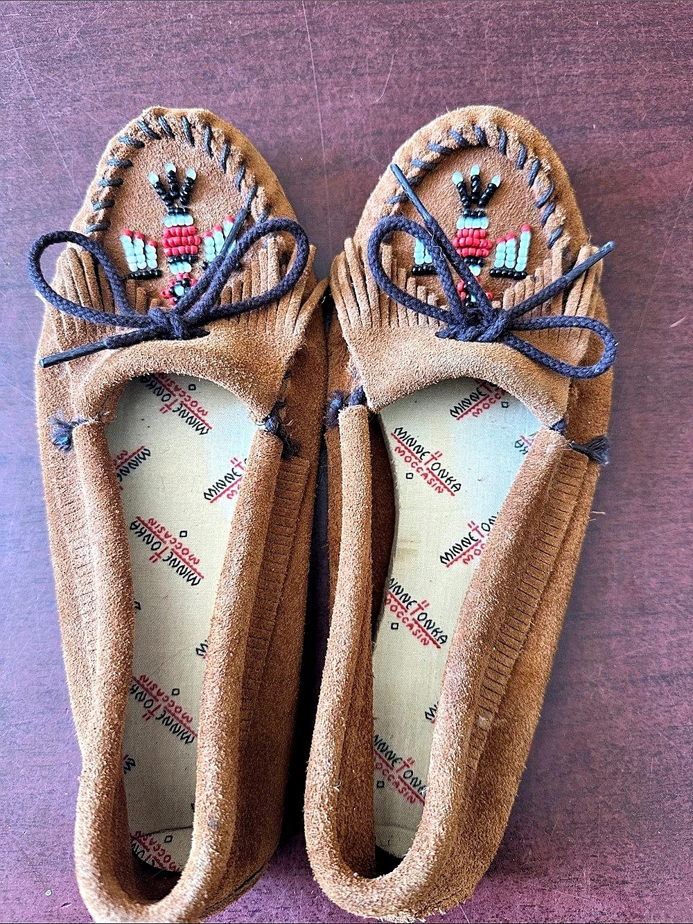 Minnetonka Thunderbird Animikii Moccasin Moccasins Brown & Blue US 8